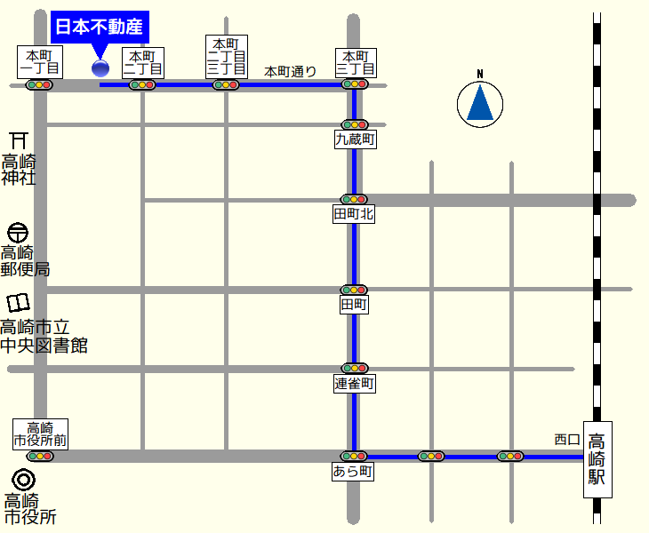 日本不動産：地図（徒歩ルート）